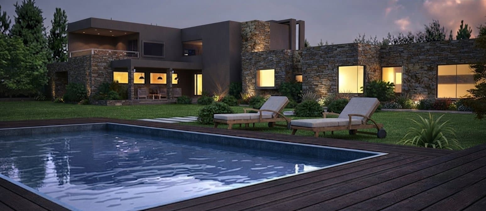 Piscina y jardín de proyecto residencial