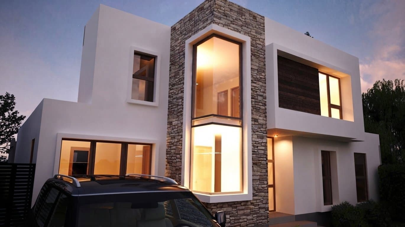 Fachada de proyecto residencial de Pablo Ortiz Castillo al atardecer